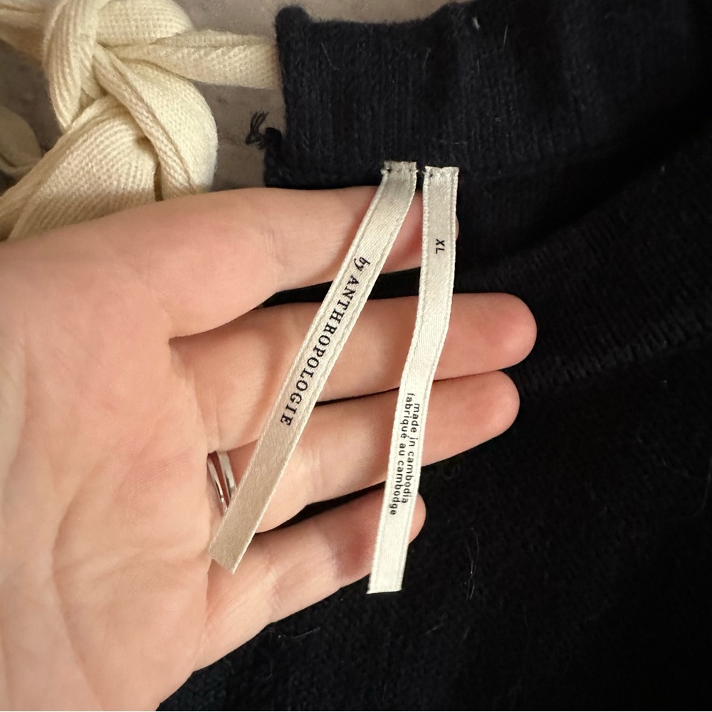 PREOWNED ANTHROPOLOGIE NAVY BLUE SWEATER WITH TIE BACK NECK DETAIL WOMENS XL - Picture 2 of 5